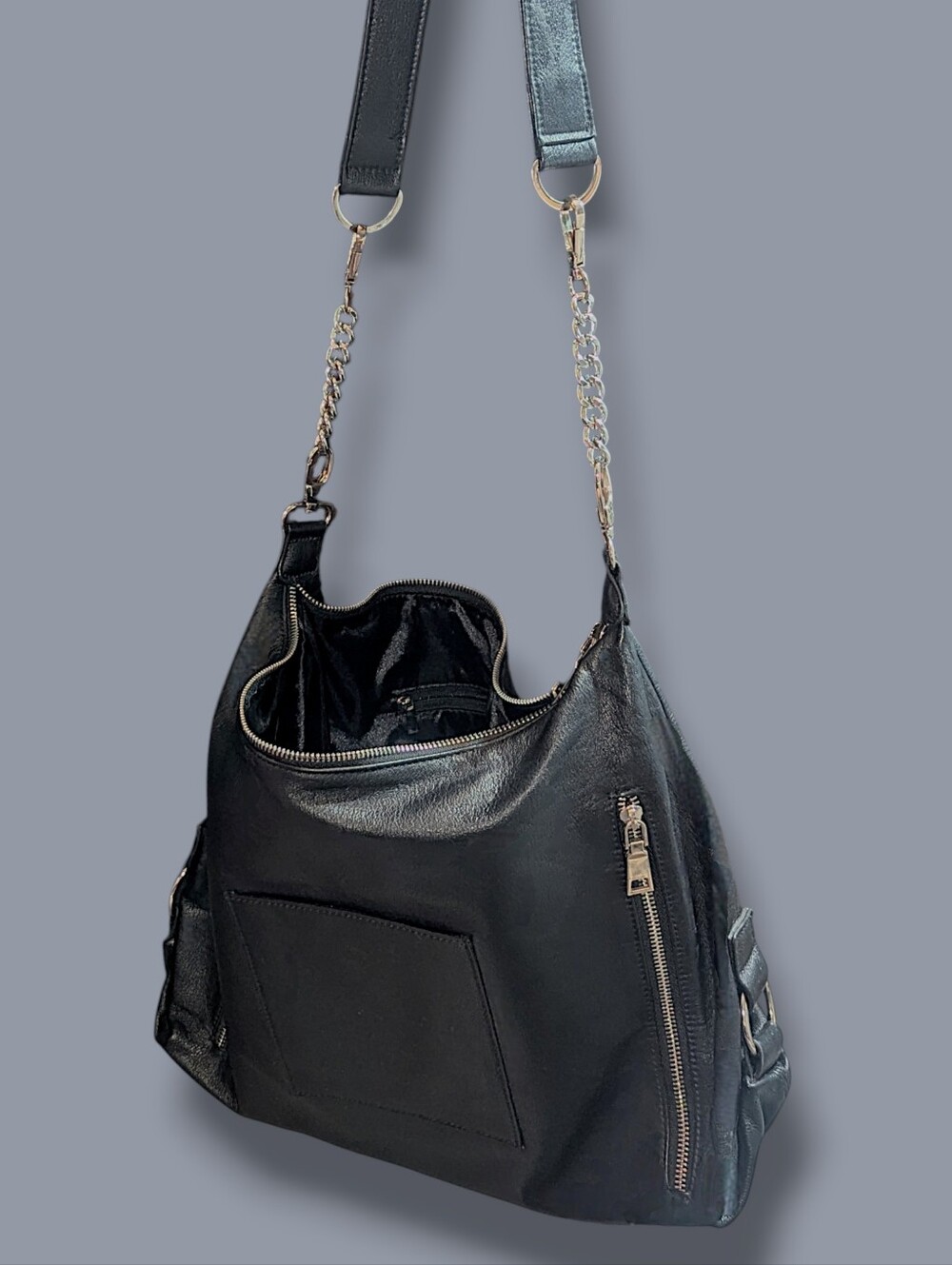 VTG Charmaine Louise NY Black Premium Vegan Leather Hobo Bag - Y2K Multi-Pocket
